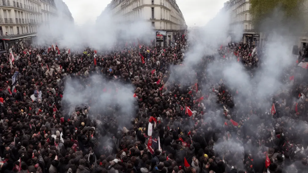 Первомай в Париже: разгром стенда Соцпартии, пострадал Жером Гедж